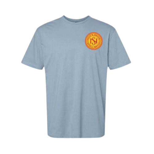 Nick’s Sauce Small-Batch Logo T-Shirt - Stone Blue with Color Emblem