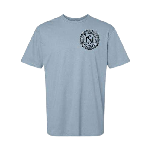Nick’s Sauce Small-Batch Logo T-Shirt – Stone Blue with Black Emblem