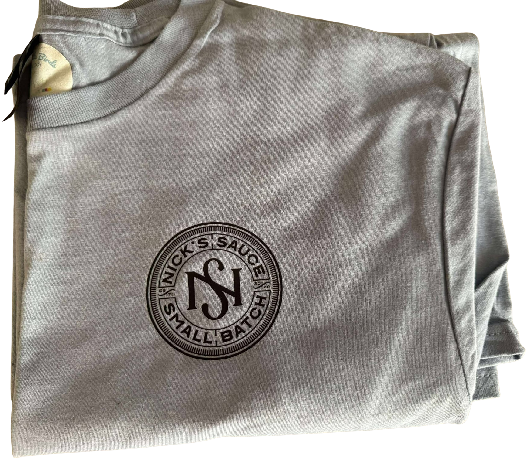 Nick’s Sauce Small-Batch Logo T-Shirt – Stone Blue with Black Emblem